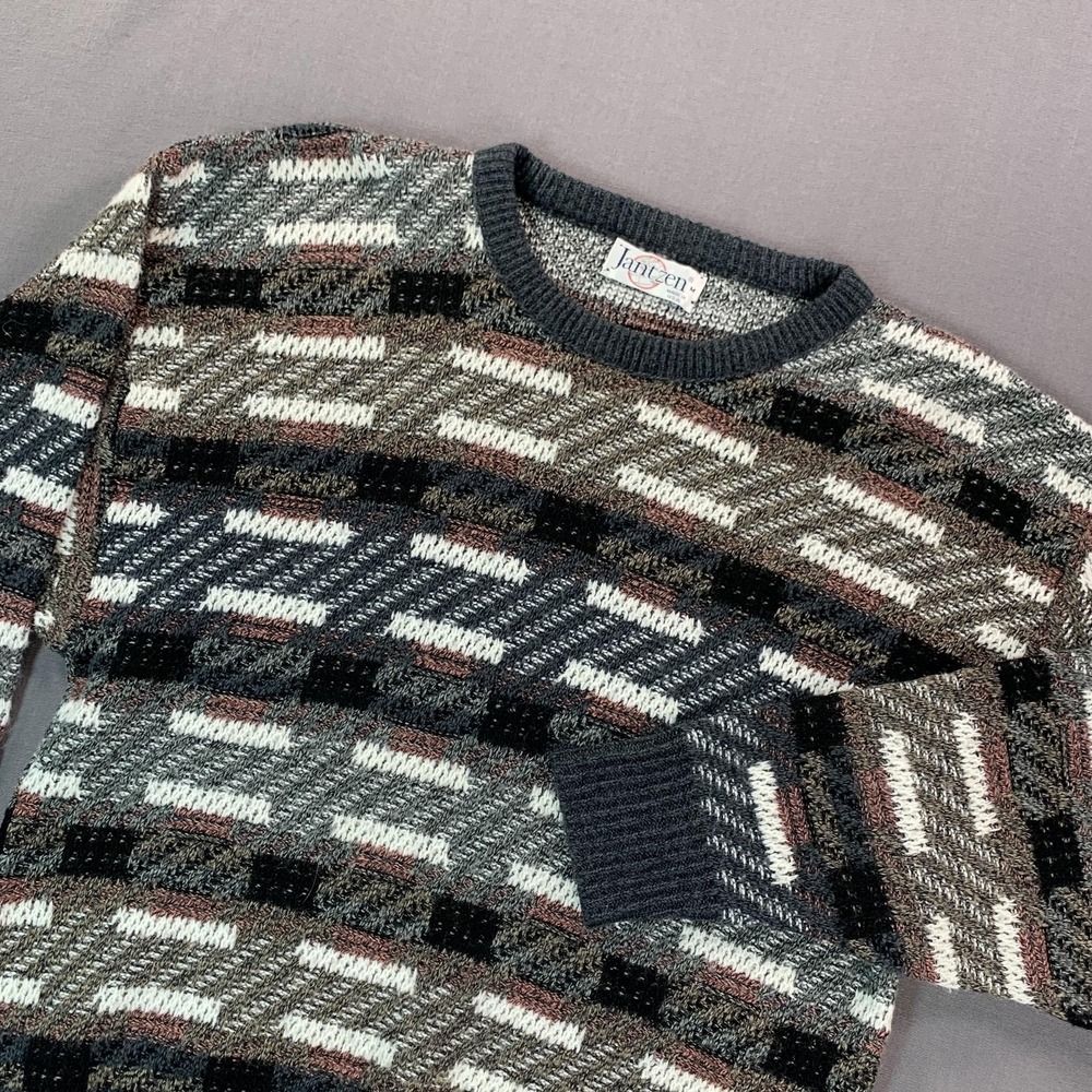 VTG‎ Jantzen Sweater Mens MD Multicolor Geometric Knit Crewneck Pullover USA 90s